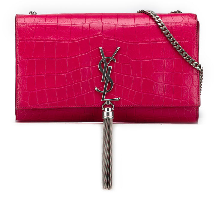 Saint Laurent Medium Croc embossé Cuir Kate Pompon Sac porté croisé