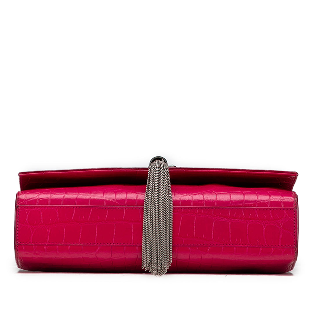 Saint Laurent Medium Croc embossé Cuir Kate Pompon Sac porté croisé
