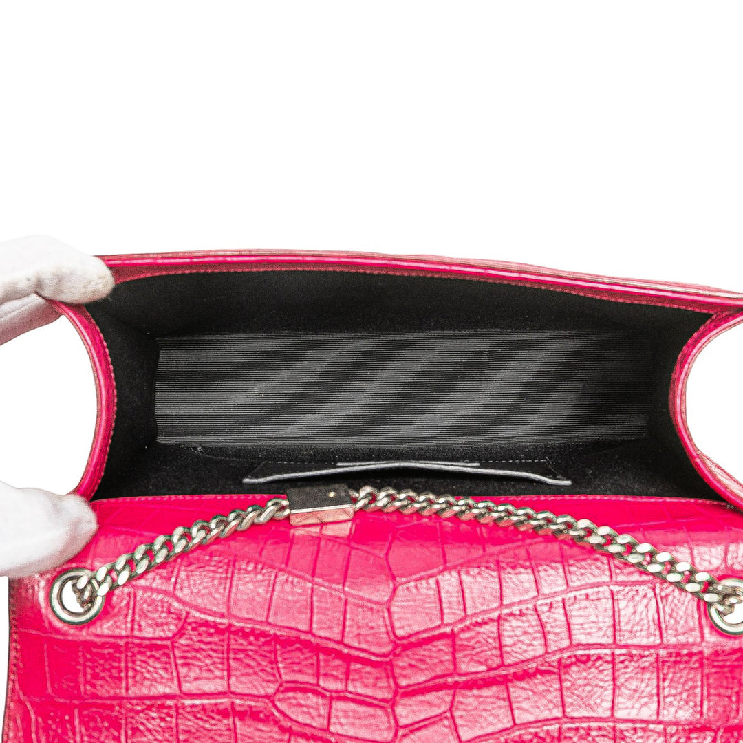 Saint Laurent Medium Croc embossé Cuir Kate Pompon Sac porté croisé