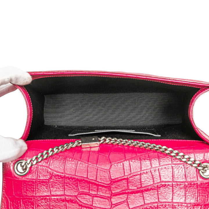 Saint Laurent Medium Croc embossé Cuir Kate Pompon Sac porté croisé
