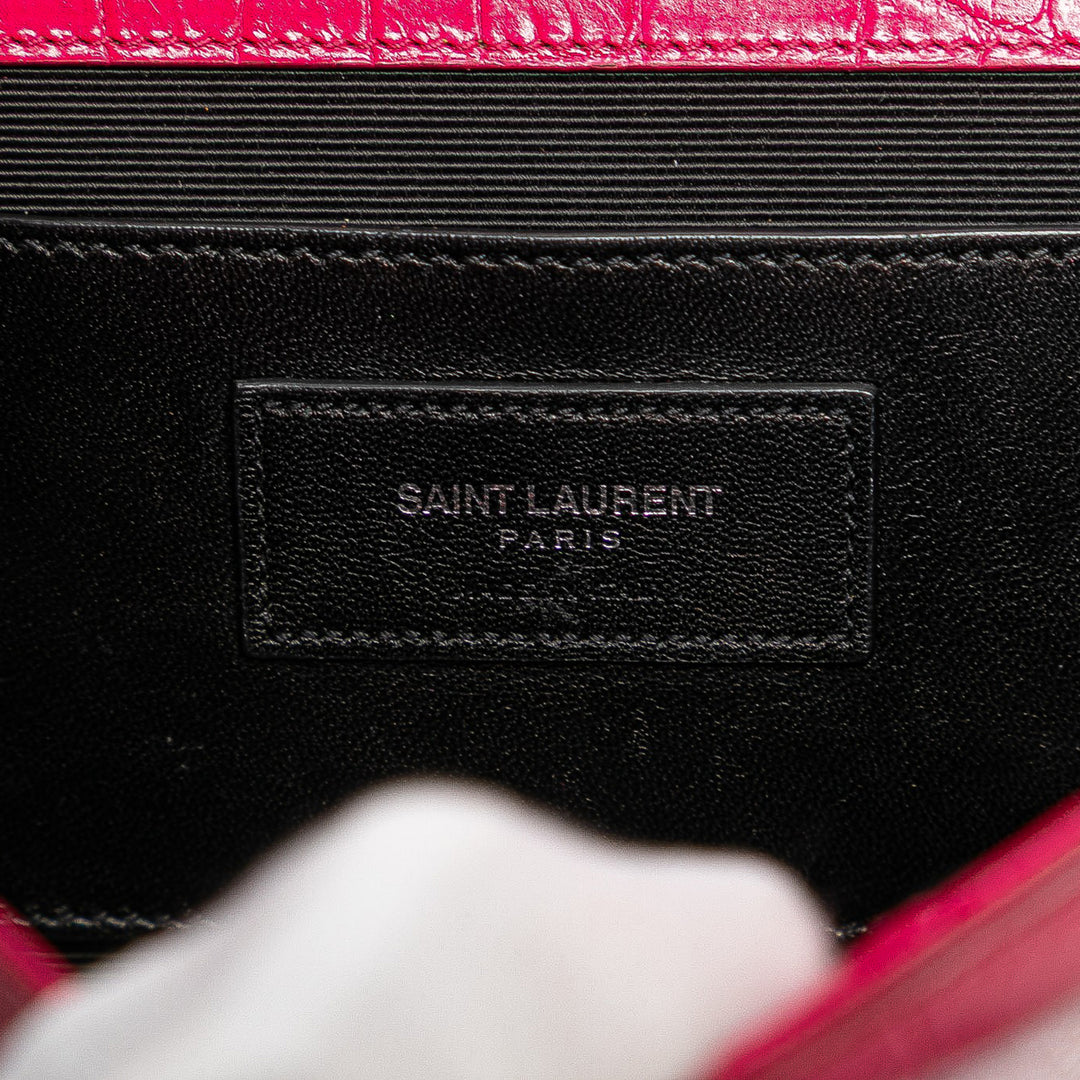 Saint Laurent Medium Croc embossé Cuir Kate Pompon Sac porté croisé