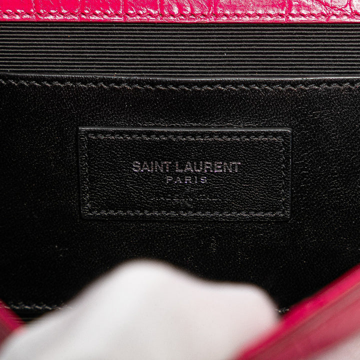 Saint Laurent Medium Croc embossé Cuir Kate Pompon Sac porté croisé