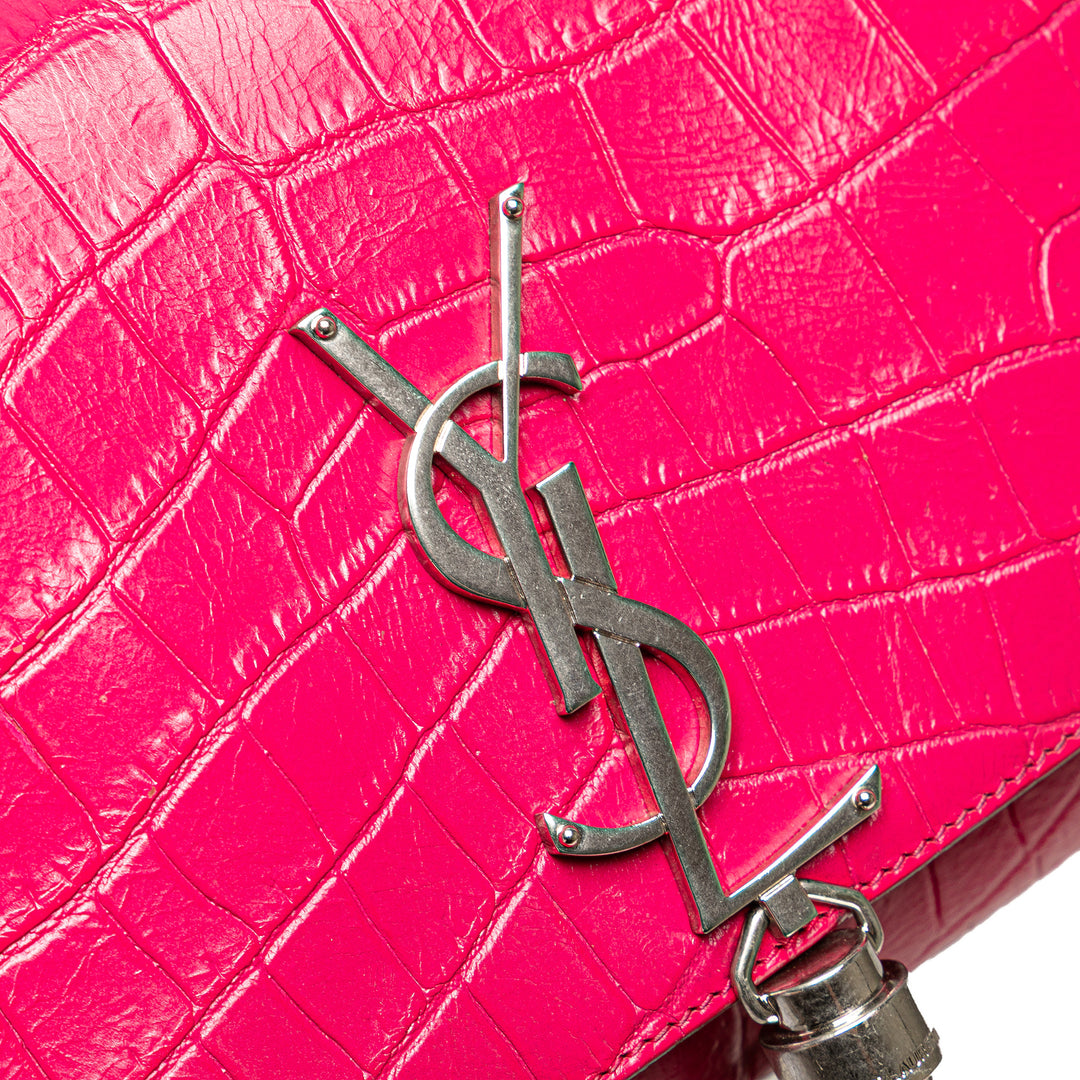 Saint Laurent Medium Croc embossé Cuir Kate Pompon Sac porté croisé