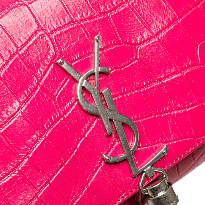 Saint Laurent Medium Croc embossé Cuir Kate Pompon Sac porté croisé
