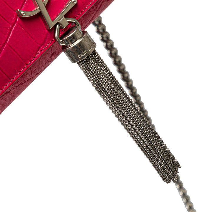 Saint Laurent Medium Croc embossé Cuir Kate Pompon Sac porté croisé