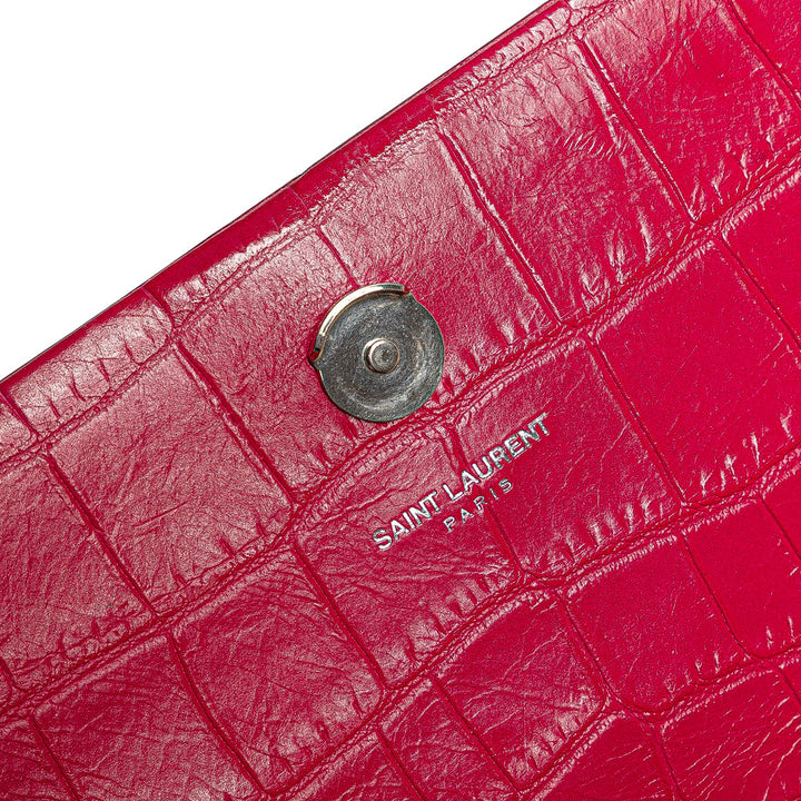 Saint Laurent Medium Croc embossé Cuir Kate Pompon Sac porté croisé