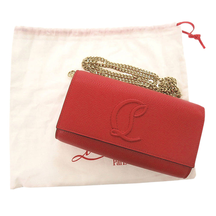 Christian Louboutin Sac bandoulière grainé By My Side Wallet on Chain Cuir de veau grainé Rouge – vue 15 – GABY PARIS