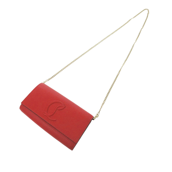 Christian Louboutin Sac bandoulière grainé By My Side Wallet on Chain Cuir de veau grainé Rouge – vue 2 – GABY PARIS