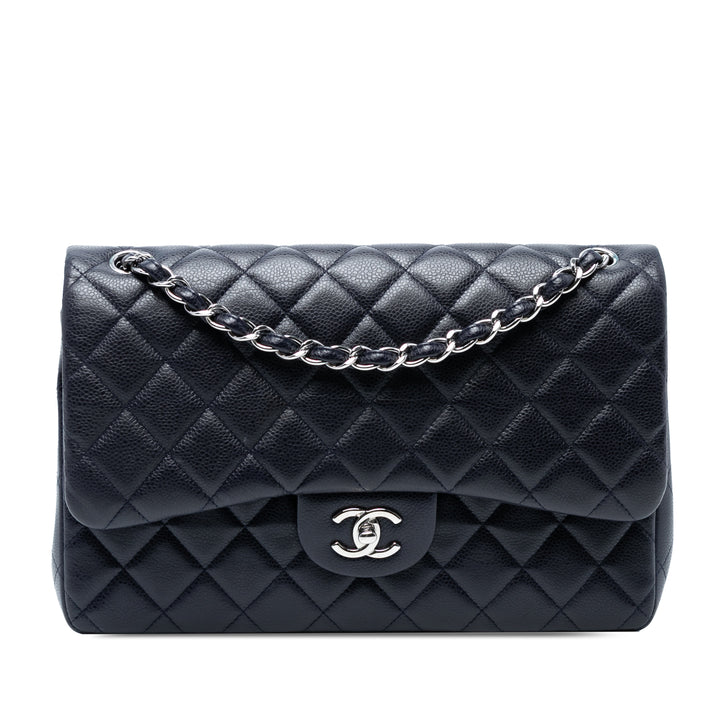 Chanel Jumbo Classic Caviar Double rabat Bleu