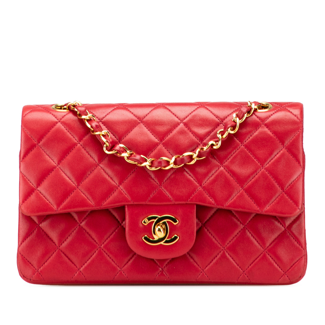 Small Classic Lambskin Double Flap Red - Gaby Paris