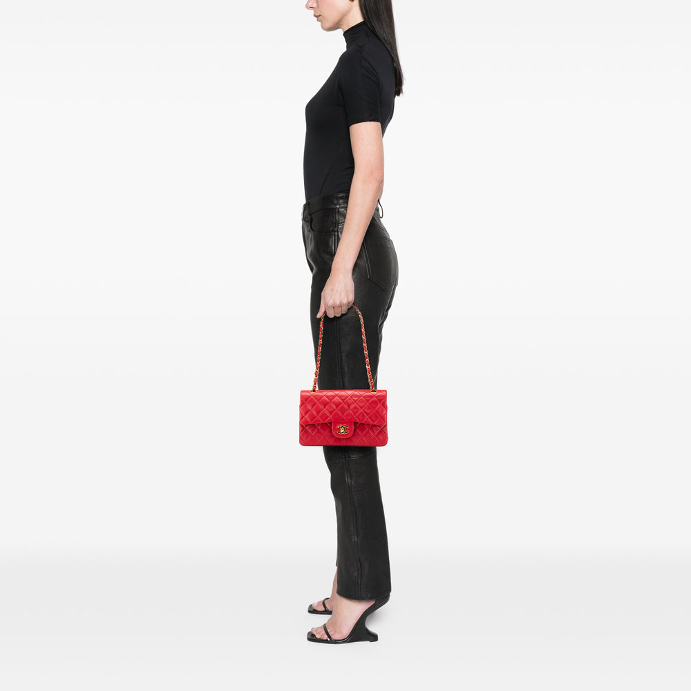 Small Classic Lambskin Double Flap Red - Gaby Paris