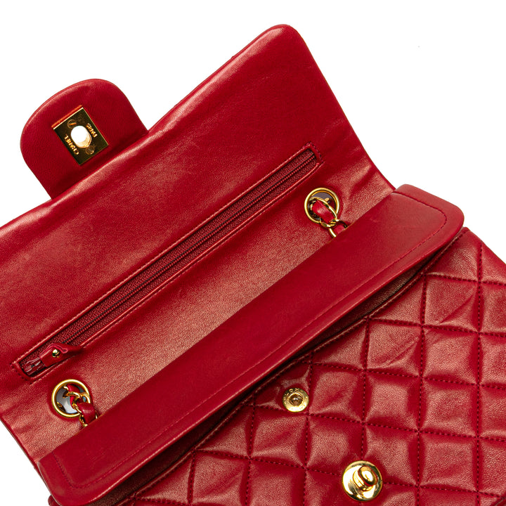 Small Classic Lambskin Double Flap Red - Gaby Paris