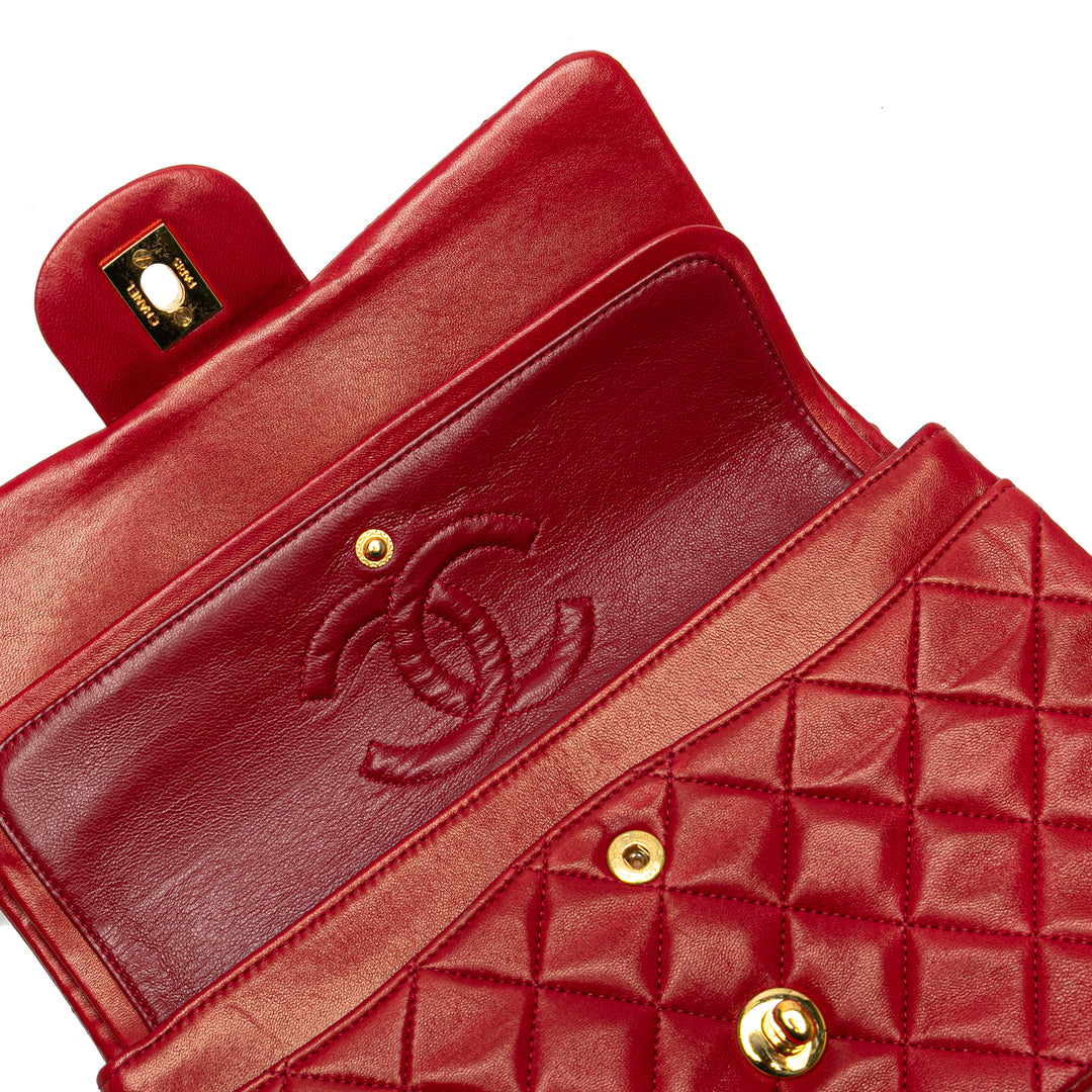 Small Classic Lambskin Double Flap Red - Gaby Paris