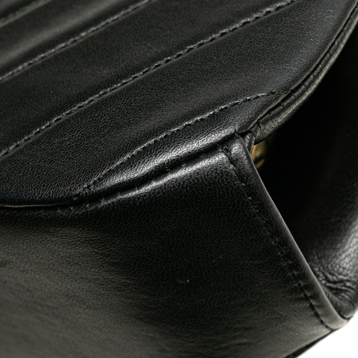 CC Chevron Quilted Lambskin Kiss Lock Shoulder Bag Black - Gaby Paris