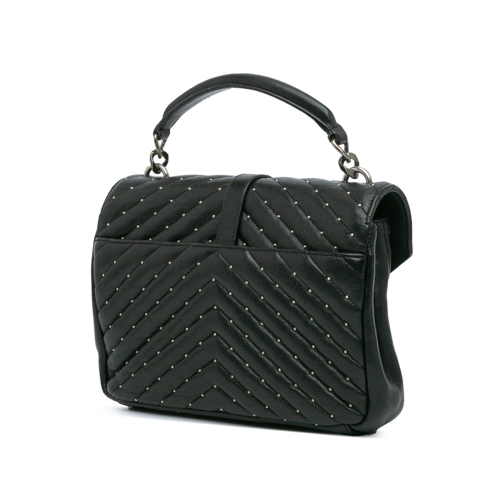 Medium Chevron Studded Sheepskin Monogram College Satchel Black - Gaby Paris