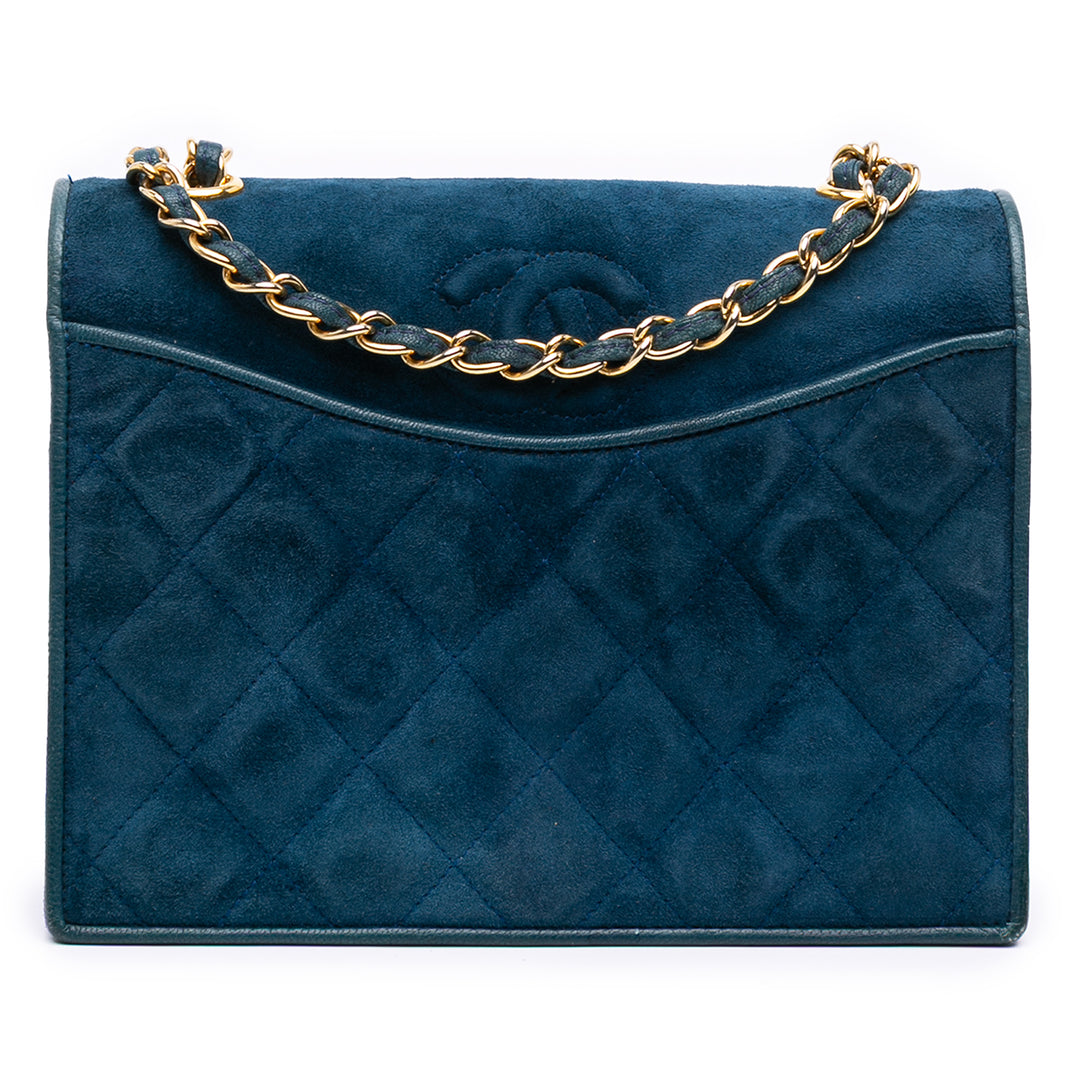 Small CC Quilted Suede Chain Crossbody Blue - Gaby Paris