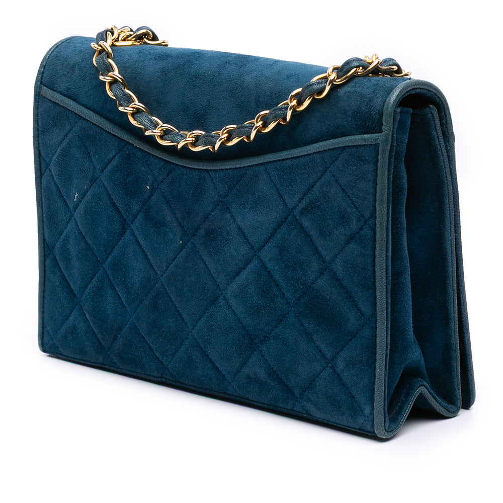 Small CC Quilted Suede Chain Crossbody Blue - Gaby Paris