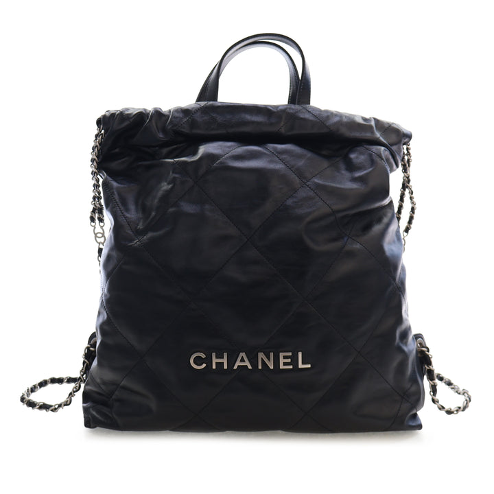 Chanel Large Matelassé brillant Cuir de veau 22 Sac à dos