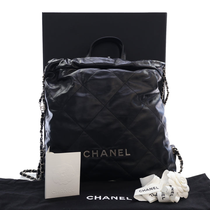 Chanel Large Matelassé brillant Cuir de veau 22 Sac à dos