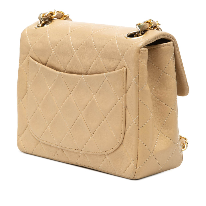 Chanel Mini Square Classic Cuir d’agneau Simple rabat
