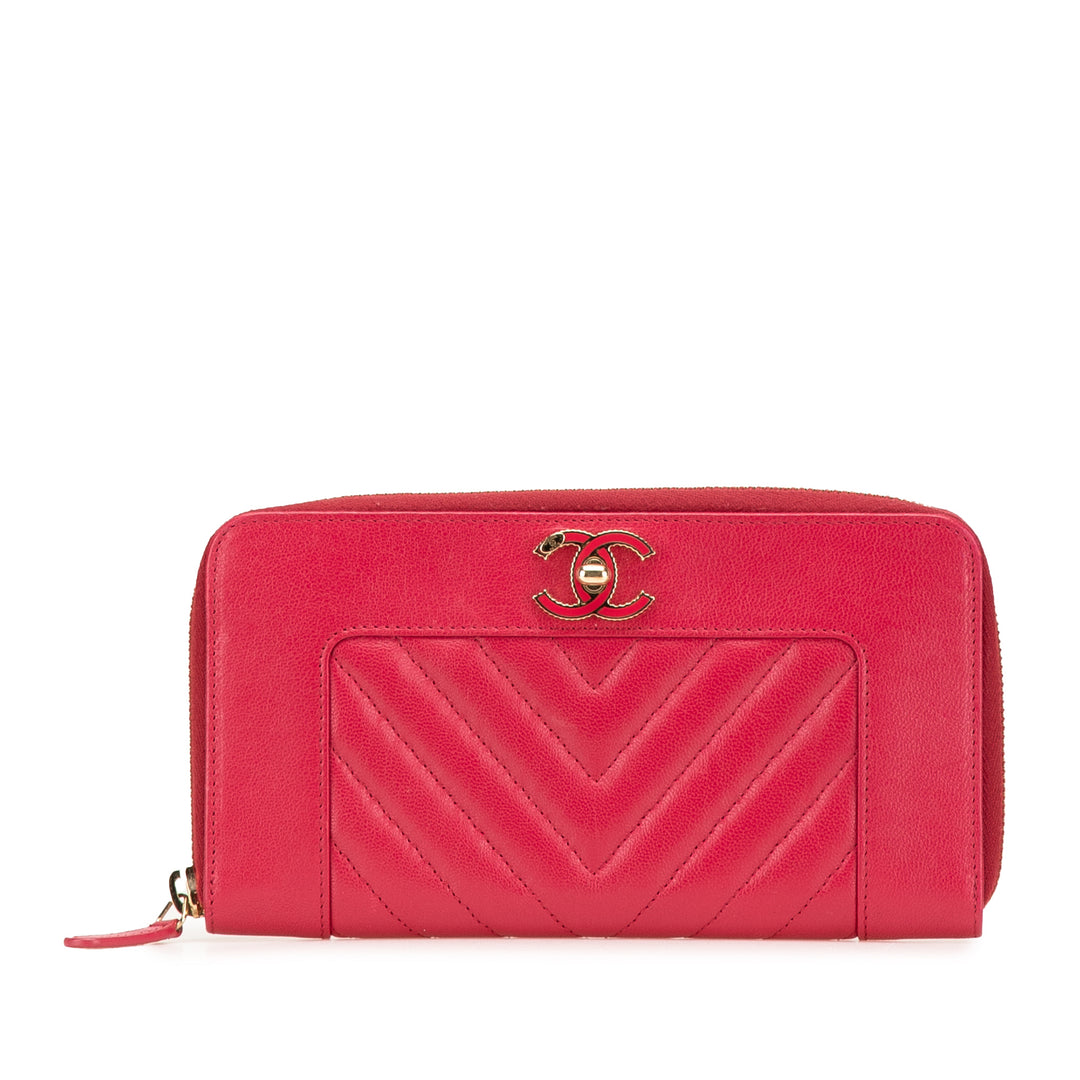 Chevron Sheepskin Mademoiselle Zip Around Wallet Red - Gaby Paris