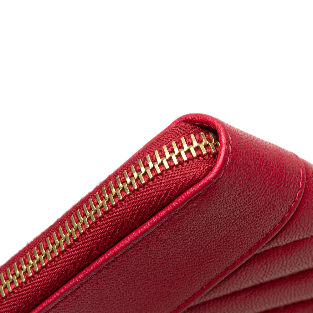Chevron Sheepskin Mademoiselle Zip Around Wallet Red - Gaby Paris