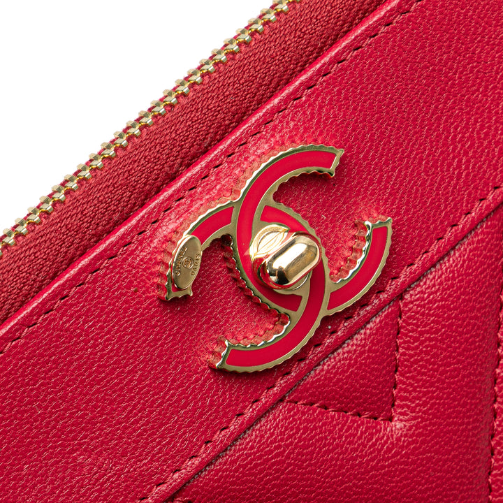 Chevron Sheepskin Mademoiselle Zip Around Wallet Red - Gaby Paris