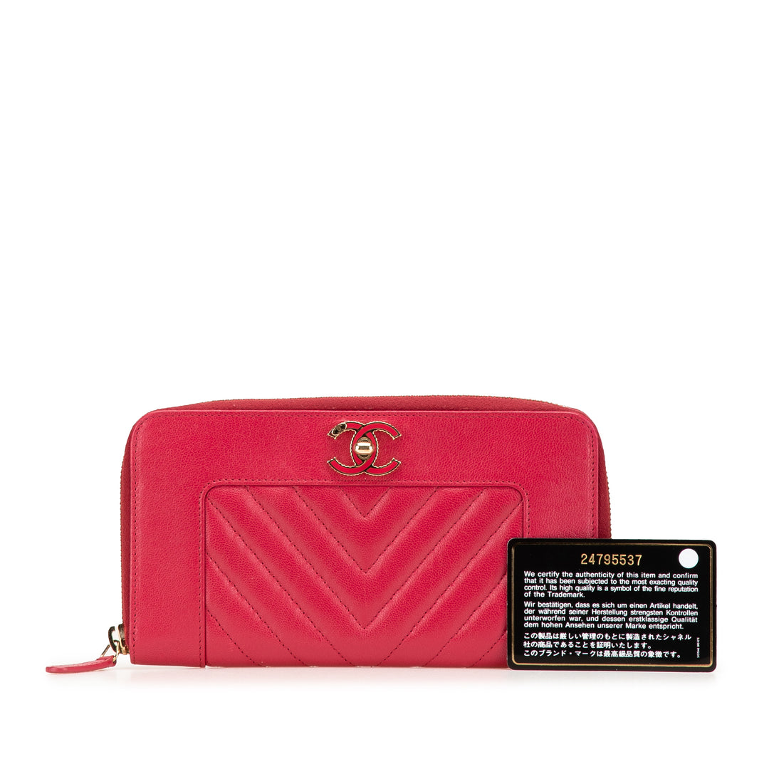 Chevron Sheepskin Mademoiselle Zip Around Wallet Red - Gaby Paris