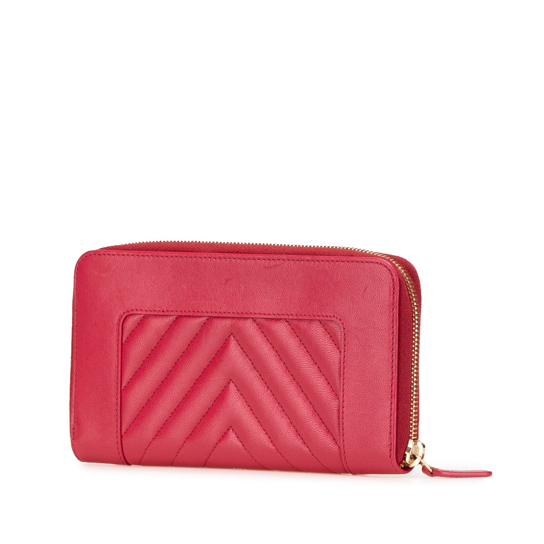 Chevron Sheepskin Mademoiselle Zip Around Wallet Red - Gaby Paris