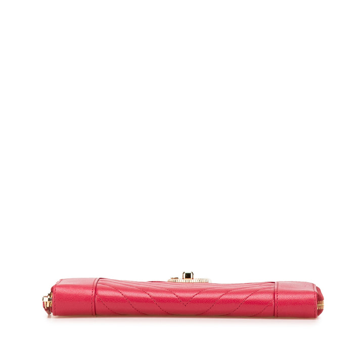 Chevron Sheepskin Mademoiselle Zip Around Wallet Red - Gaby Paris