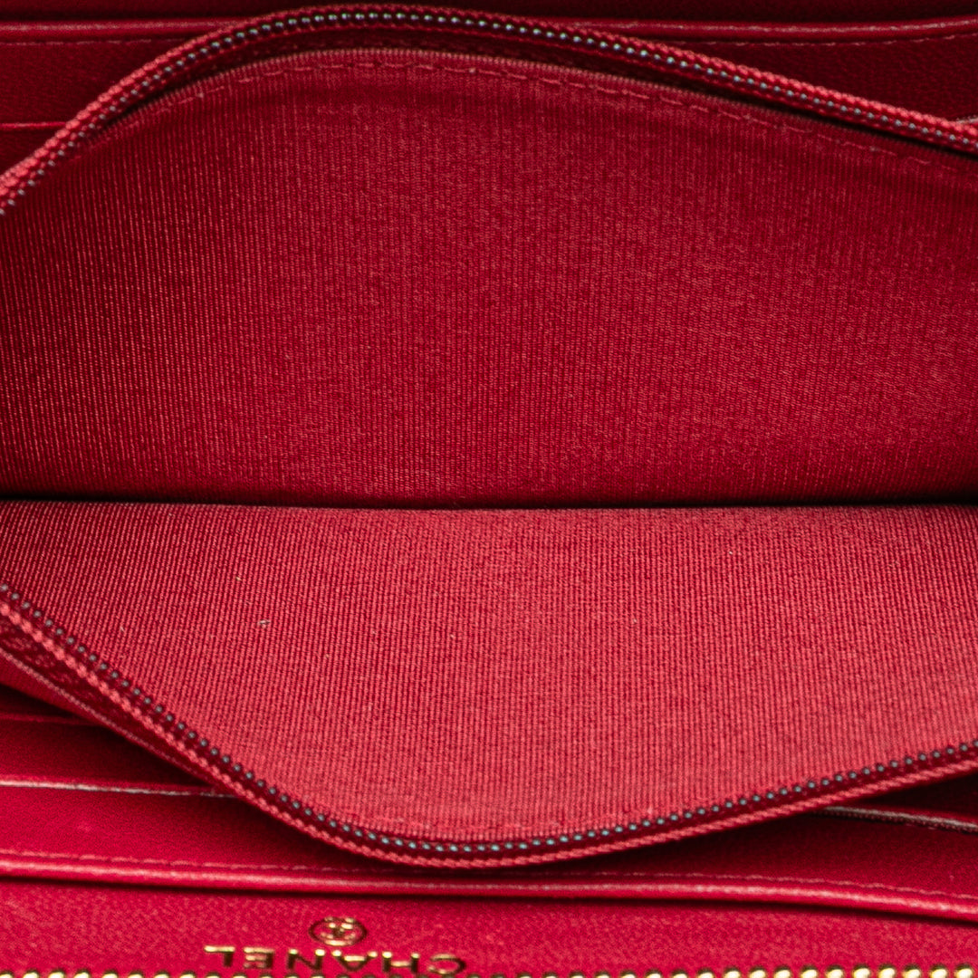 Chevron Sheepskin Mademoiselle Zip Around Wallet Red - Gaby Paris