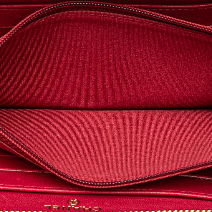 Chevron Sheepskin Mademoiselle Zip Around Wallet Red - Gaby Paris