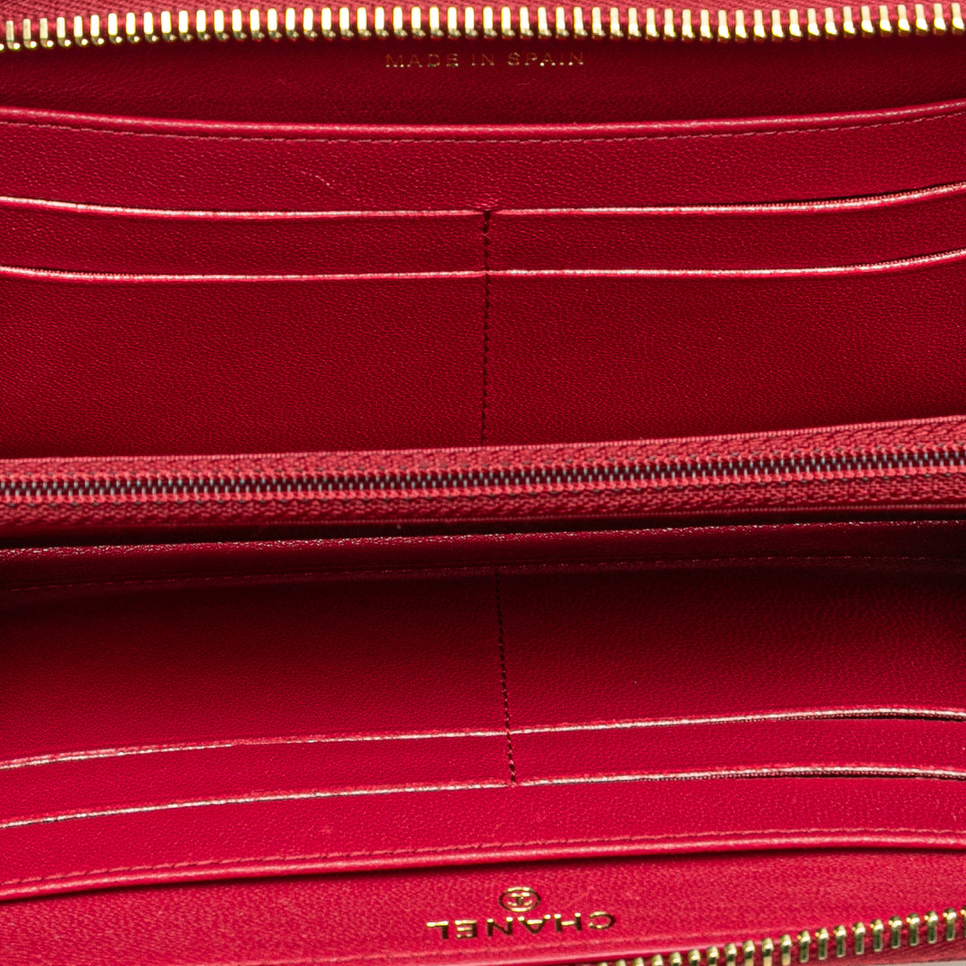 Chevron Sheepskin Mademoiselle Zip Around Wallet Red - Gaby Paris