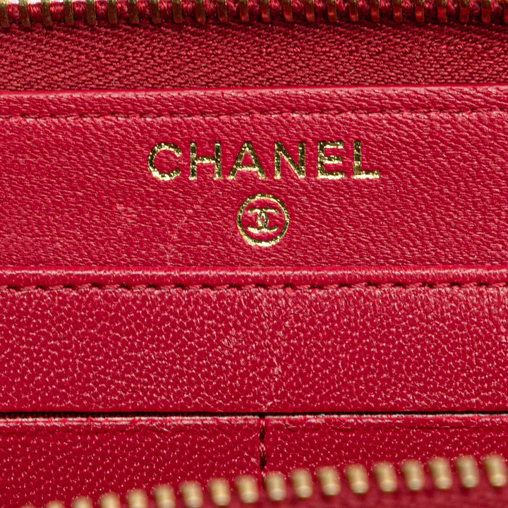 Chevron Sheepskin Mademoiselle Zip Around Wallet Red - Gaby Paris