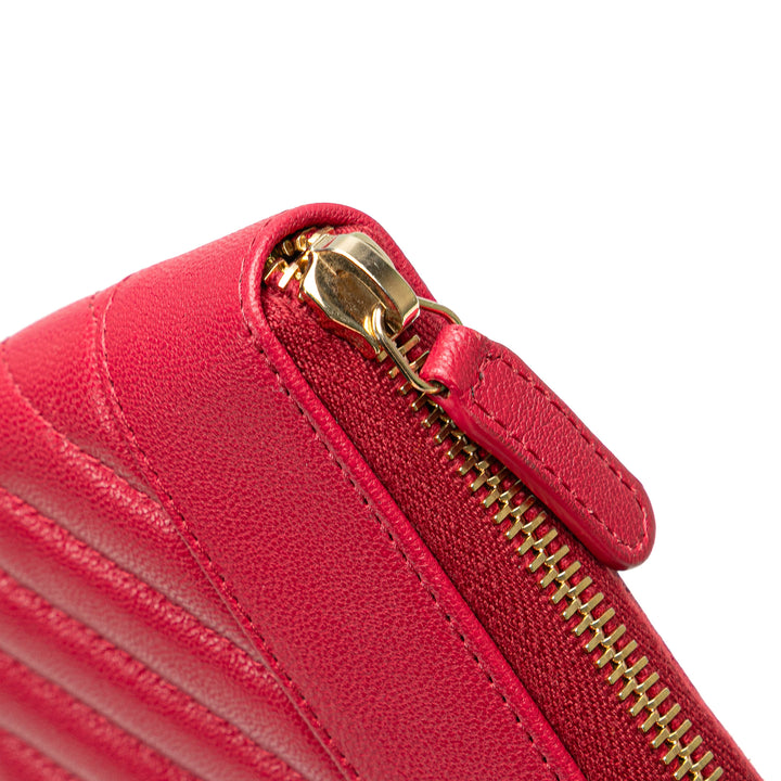 Chevron Sheepskin Mademoiselle Zip Around Wallet Red - Gaby Paris