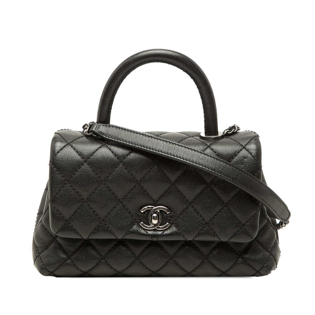Chanel Sac à main Matelassé Coco à Mini Cuir caviar Noir – vue principale – GABY PARIS