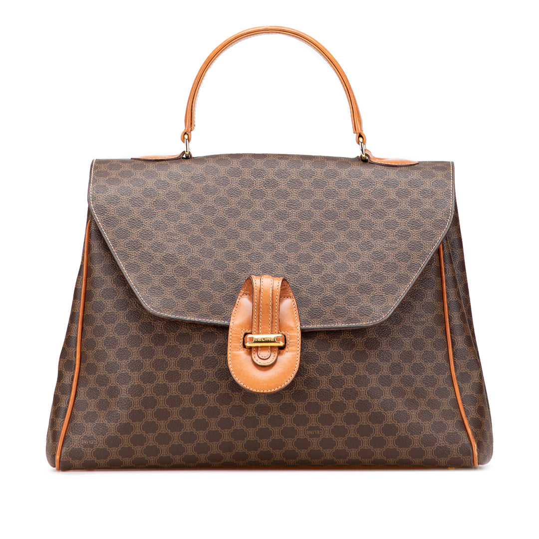 Macadam Coated Canvas Top Handle Bag Brown - Gaby Paris