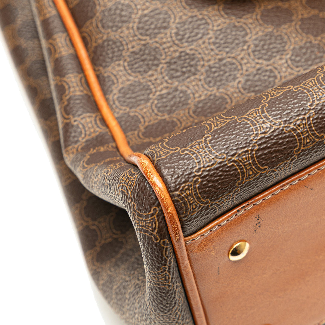Macadam Coated Canvas Top Handle Bag Brown - Gaby Paris