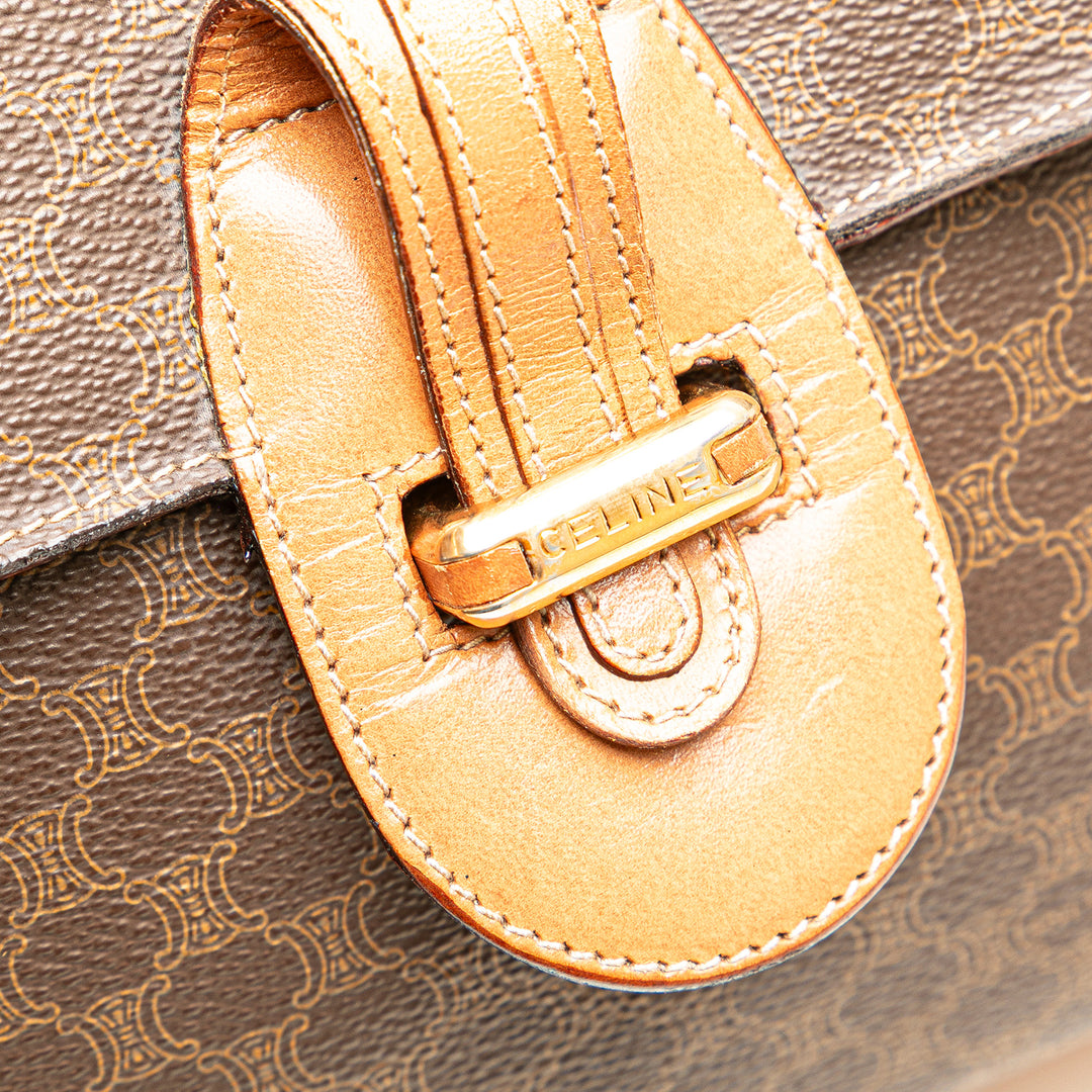 Macadam Coated Canvas Top Handle Bag Brown - Gaby Paris