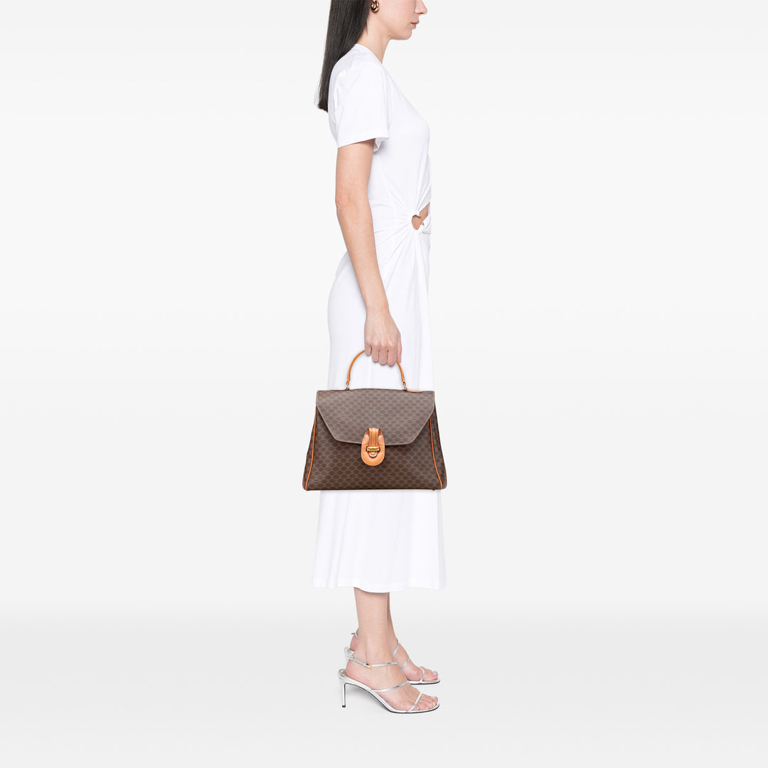 Macadam Coated Canvas Top Handle Bag Brown - Gaby Paris