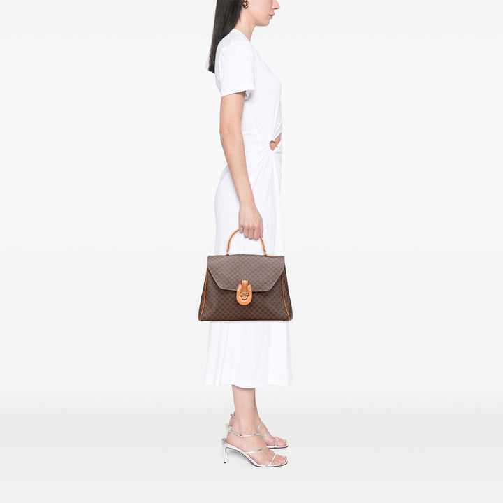 Macadam Coated Canvas Top Handle Bag Brown - Gaby Paris