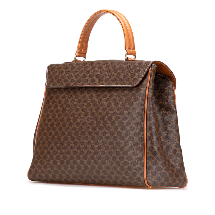 Macadam Coated Canvas Top Handle Bag Brown - Gaby Paris