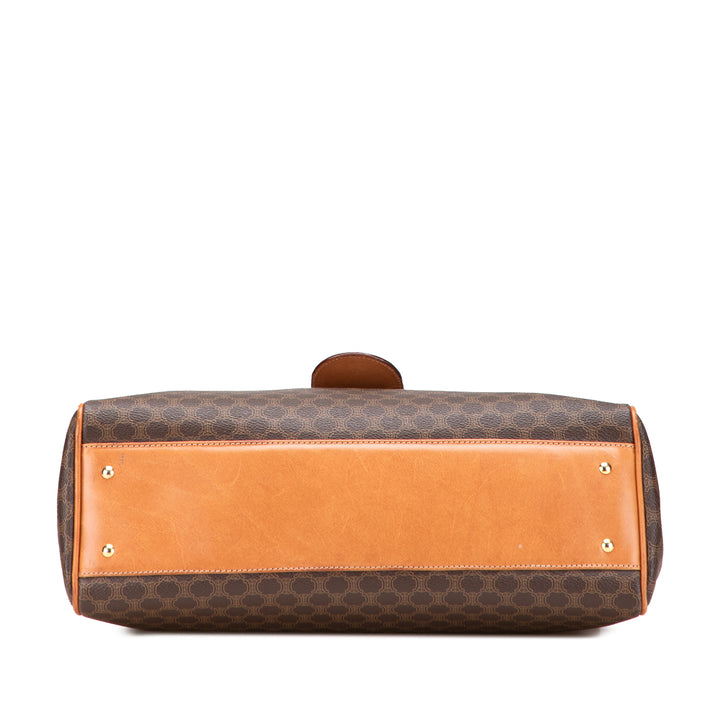 Macadam Coated Canvas Top Handle Bag Brown - Gaby Paris