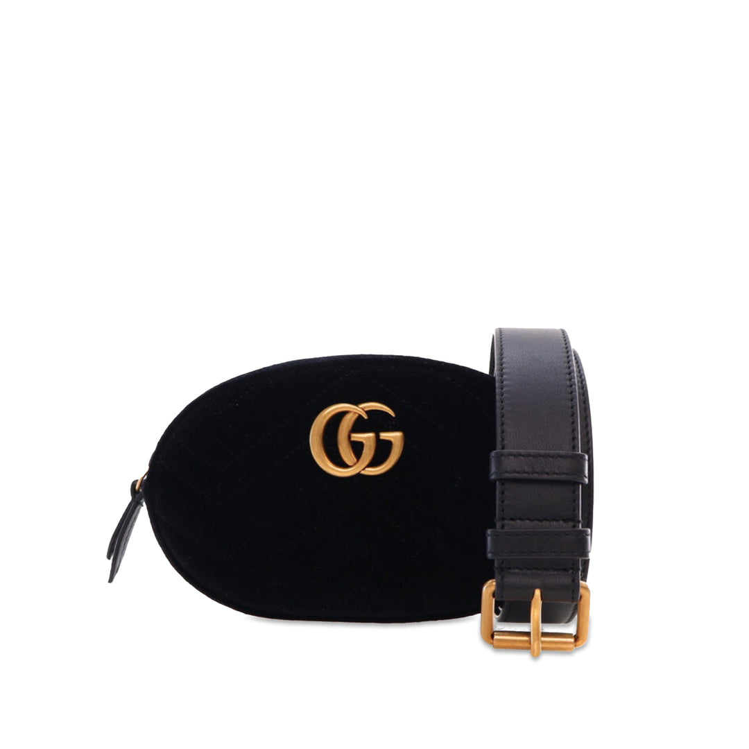 GG Marmont Matelasse Velvet Belt Bag Black - Gaby Paris