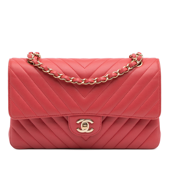 Medium Classic Chevron Lambskin Double Flap Red - Gaby Paris