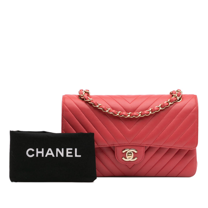 Medium Classic Chevron Lambskin Double Flap Red - Gaby Paris