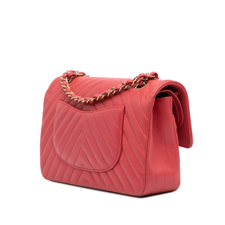 Medium Classic Chevron Lambskin Double Flap Red - Gaby Paris
