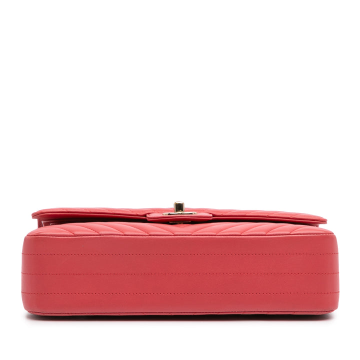 Medium Classic Chevron Lambskin Double Flap Red - Gaby Paris