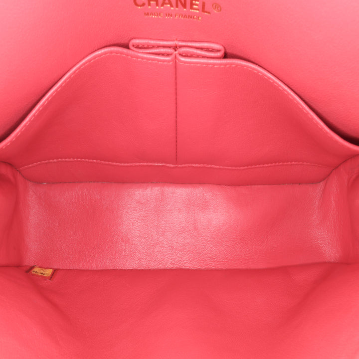 Medium Classic Chevron Lambskin Double Flap Red - Gaby Paris