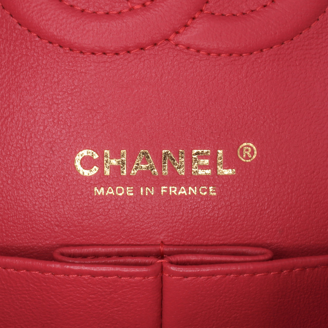 Medium Classic Chevron Lambskin Double Flap Red - Gaby Paris